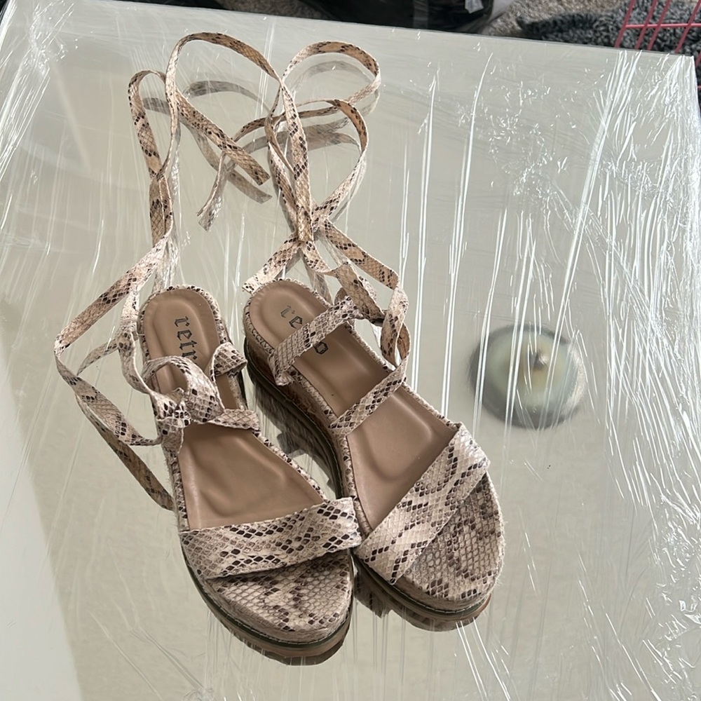 Tie up snakeskin sandals